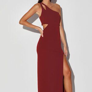 Lulus Simply Beautiful Burgundy One-shoulder Cutout Maxi Dress Red - Size XS